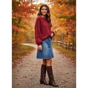 Knox Rose Burgundy Chenille Knit‎ Sweater XL Medium Boho Balloon Sleeve Soft